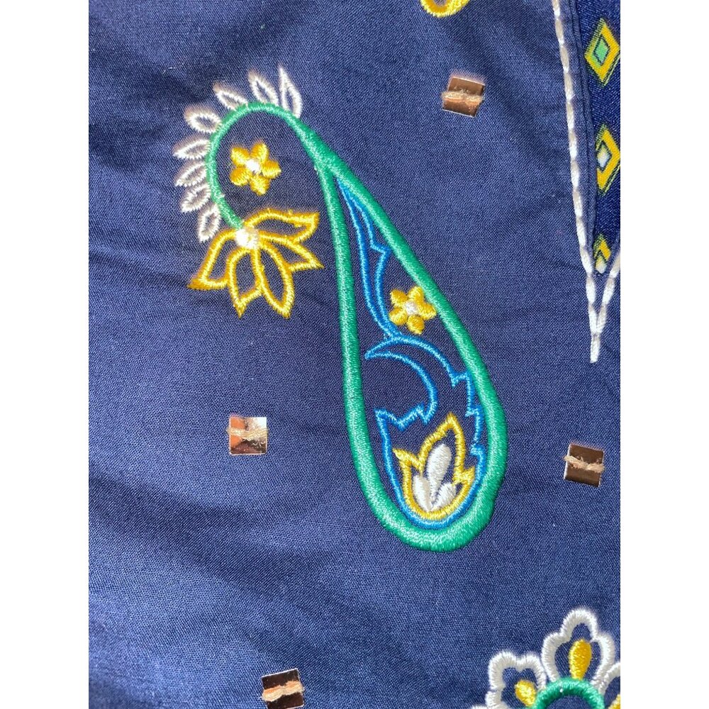 Westbound Womens XL Boho Embroidered V-Neck Pullover Blouse  Navy/Green Sequins - Picture 6 of 15